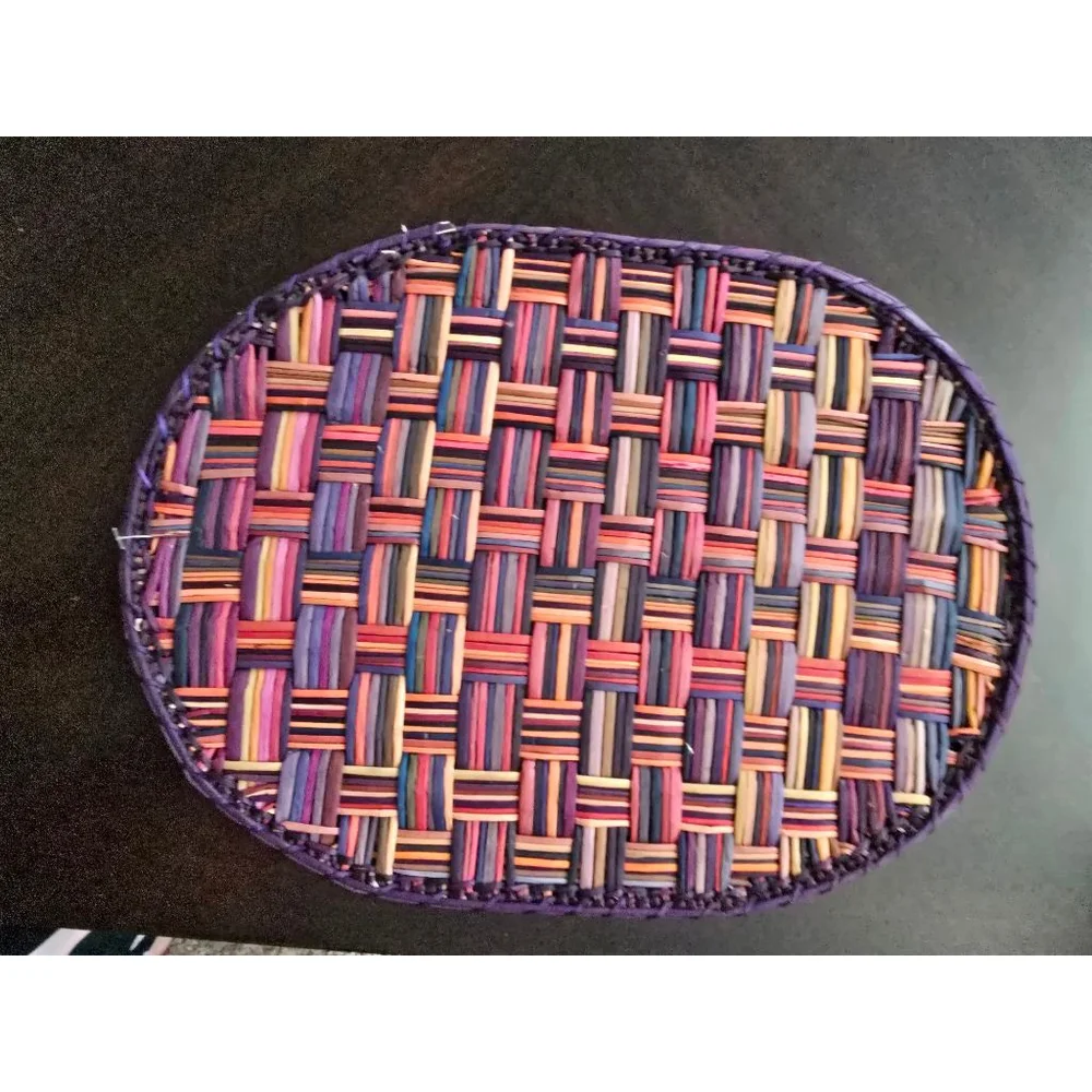 Rare Vintage Boho Rattan Multicolor Woven Oval Placemats One Size 5pcs